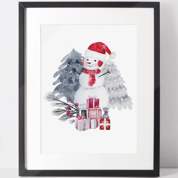 Wall Art Watercolor Snowman Christmas Illustration Print Poster Card Unframed - Picture 2 of 6